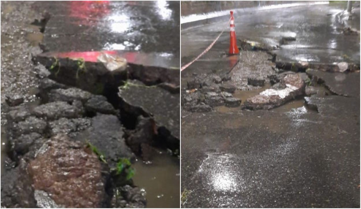 Asfalto da avenida Vilarinho cedeu após inundação do córrego de mesmo nome 