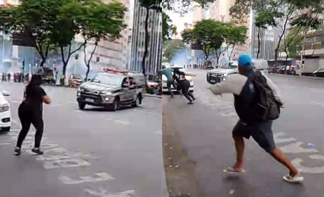 Vídeo registrou momento em que viatura assustou pedestres na avenida Afonso Pena, no centro de BH