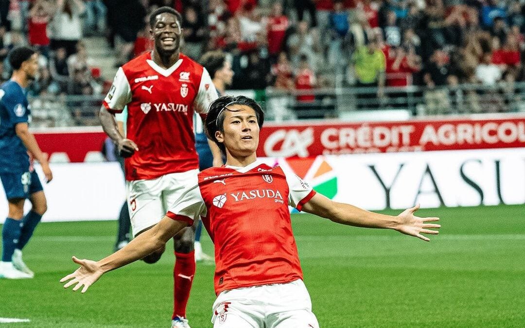 Nakamura, do Reims, celebra gol marcado diante do PSG (Foto: Reprodução/Instagram)
