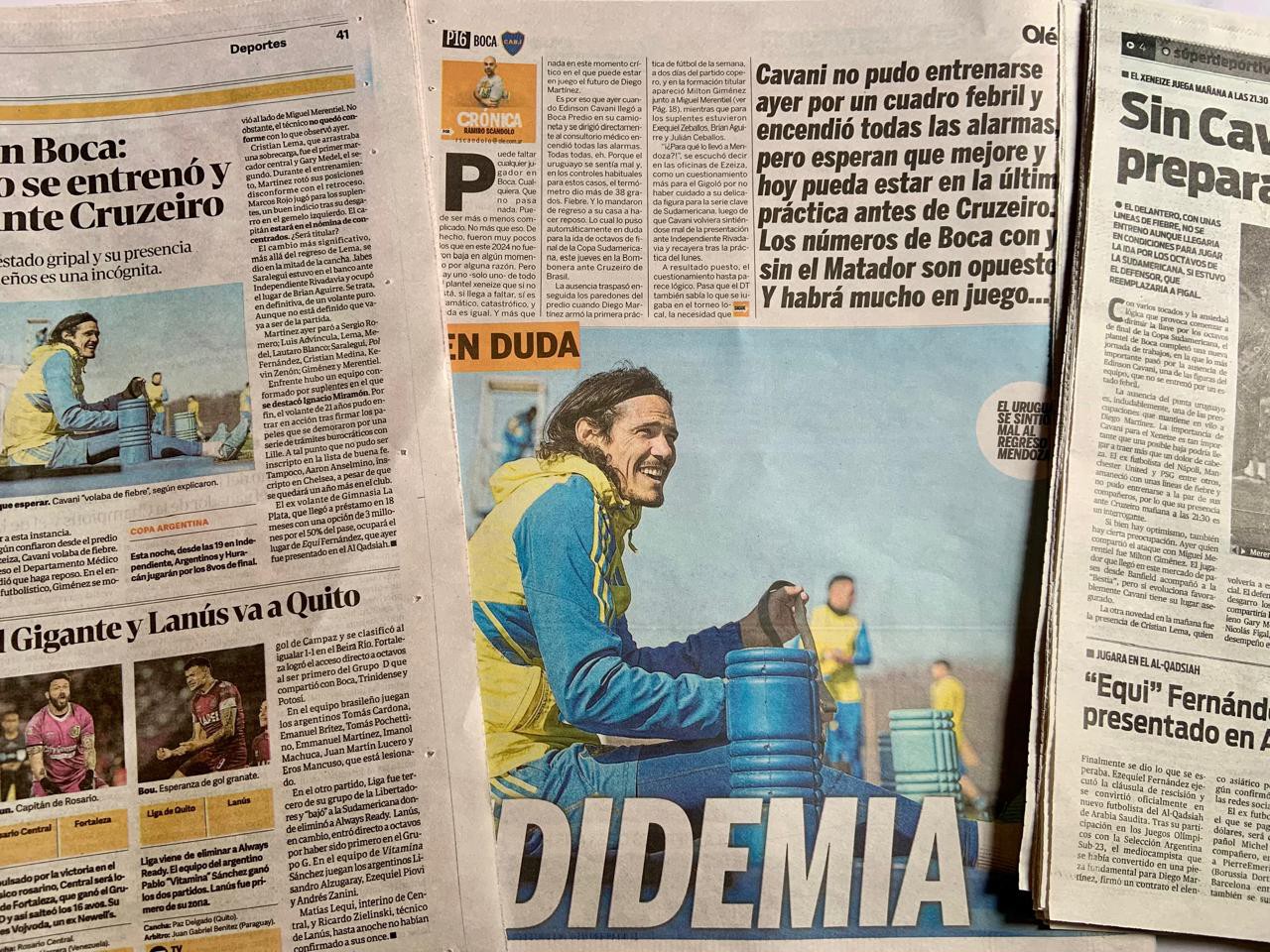 Dúvida para partida entre Boca Jrs e Cruzeiro, pela Sul-Americana, atacante Cavani já marcou 16 gols em 2024