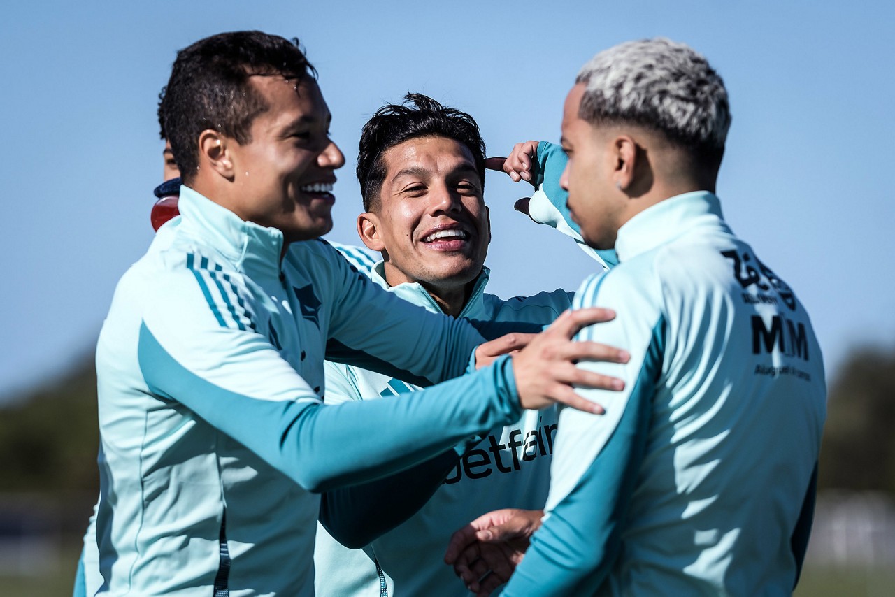 Marlon, Romero e Pereira durante treino na Flórida