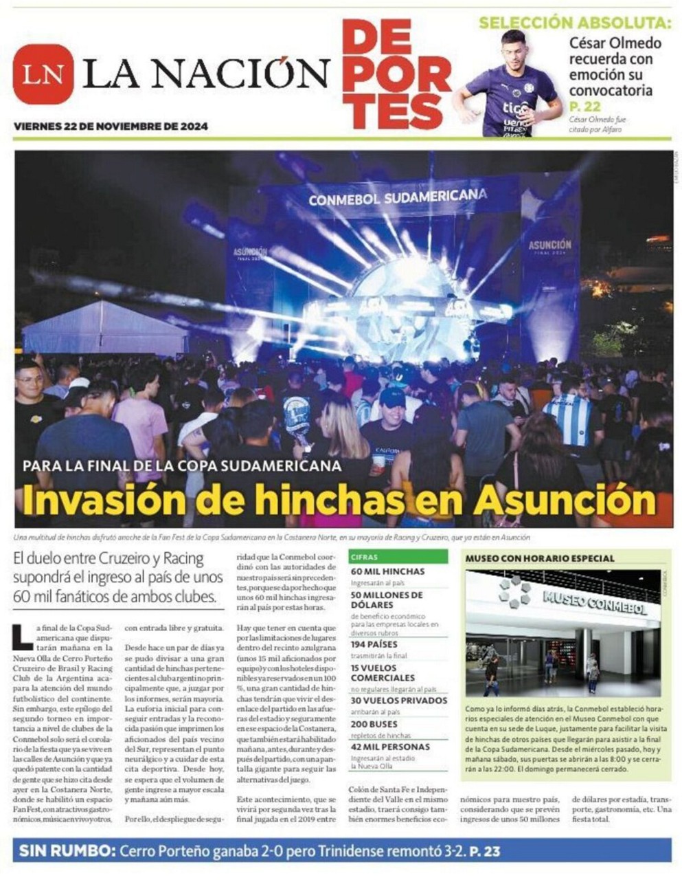 Jornal paraguaio La Nación projeta 'invasão' de torcedores para a final da Sul-Americana