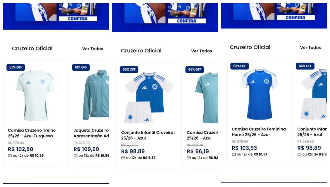 Página fake oferece produtos oficiais do Cruzeiro por um terço do preço habitual
