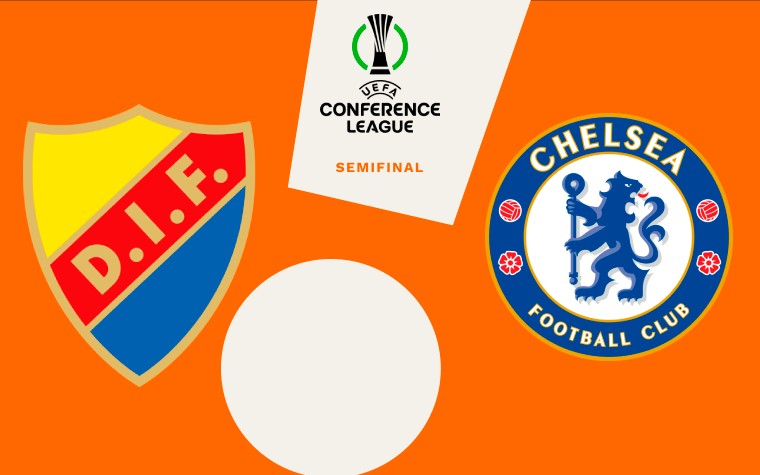Djurgarden x Chelsea pelo jogo de ida da semifinal da Conference League (Foto: Arte/Lance!)