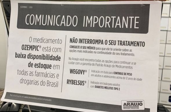 Aviso da Araujo sobre escassez de Ozempic