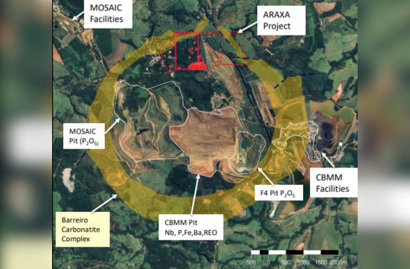 Em vermelho, relatório da St. George Mining destaca a área do Projeto Araxá