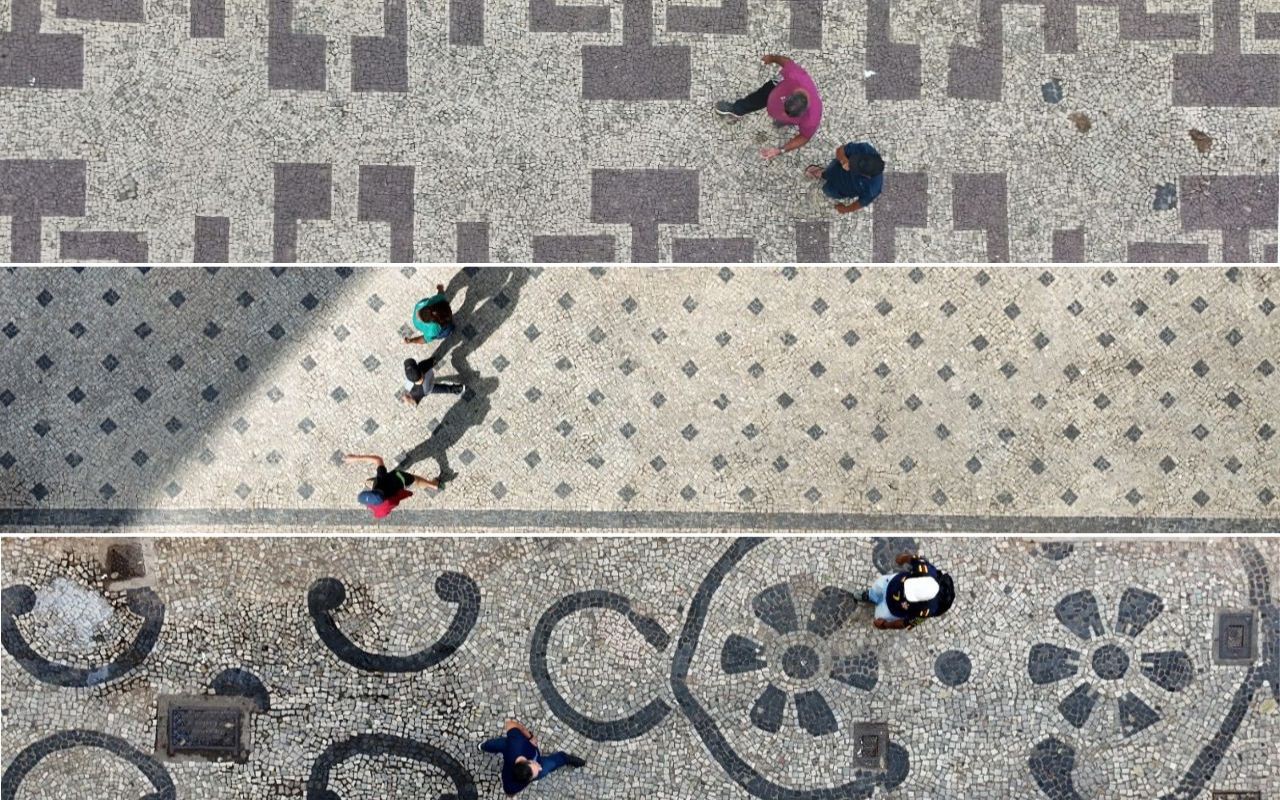 Calçadas de pedra portuguesa em BH têm diferentes desenhos em cada rua