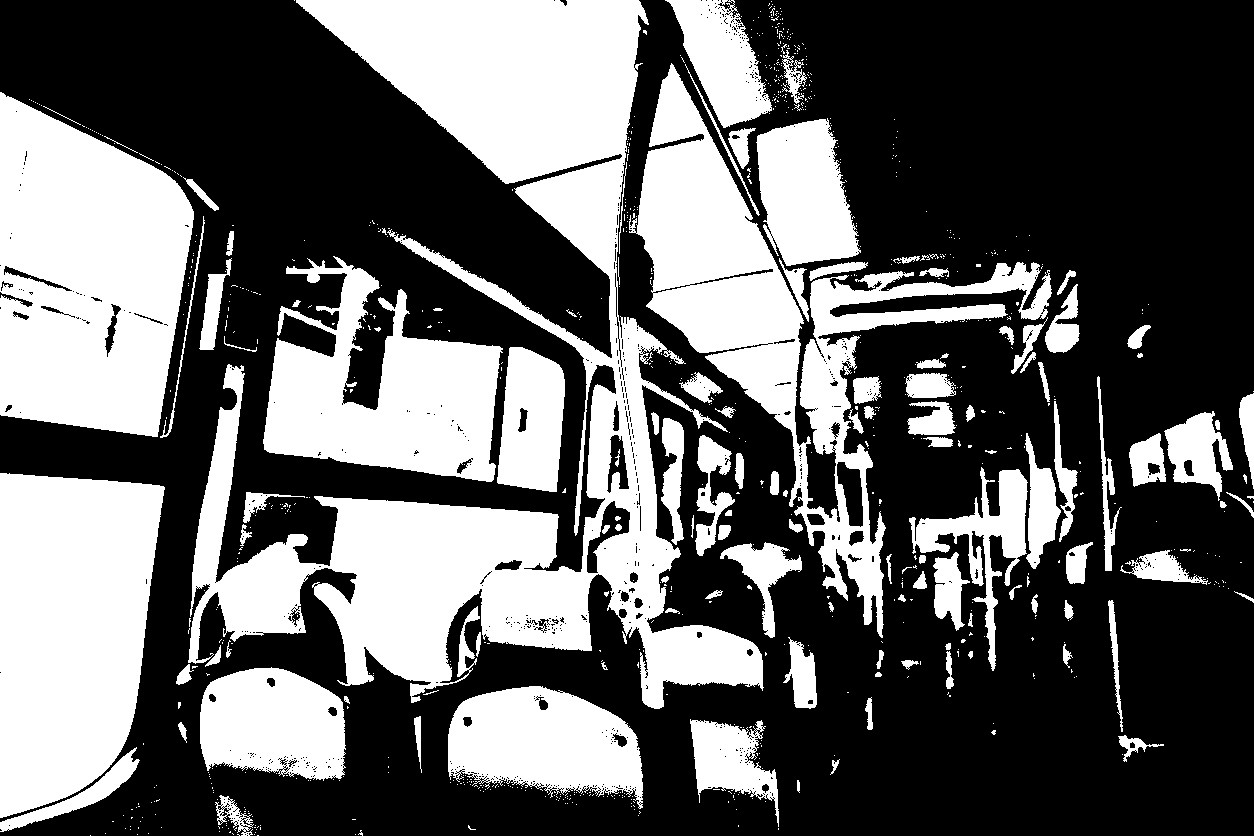 Inside the bus sitting at the back of public transport in the Brazilian city of Mogi das Cruzes