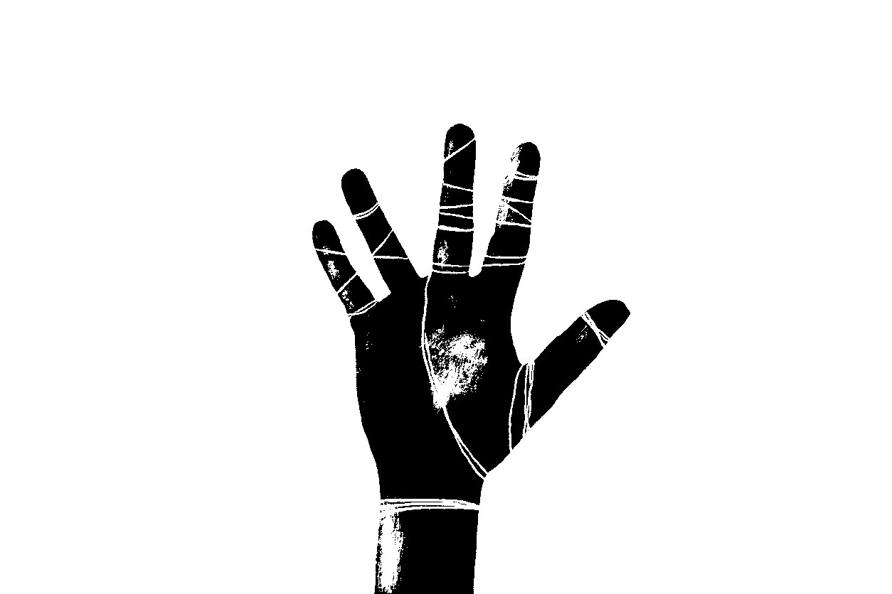 Illustration of a black tied hand, surreal abstract concept