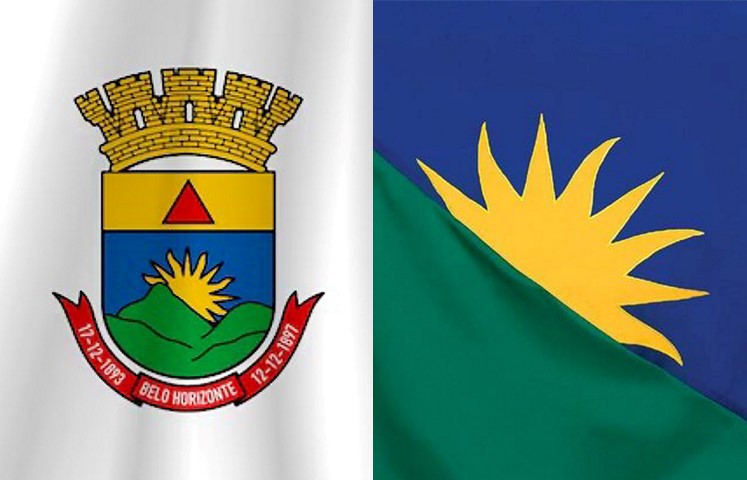 No dia 6 de outubro, o eleitor de Belo Horizonte vai poder votar se mantém a atual bandeira do município (esq.) ou se adota o novo modelo proposto (dir.)