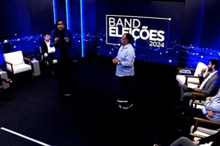 Duda Salabert e Mauro Tramonte no debate da Band
