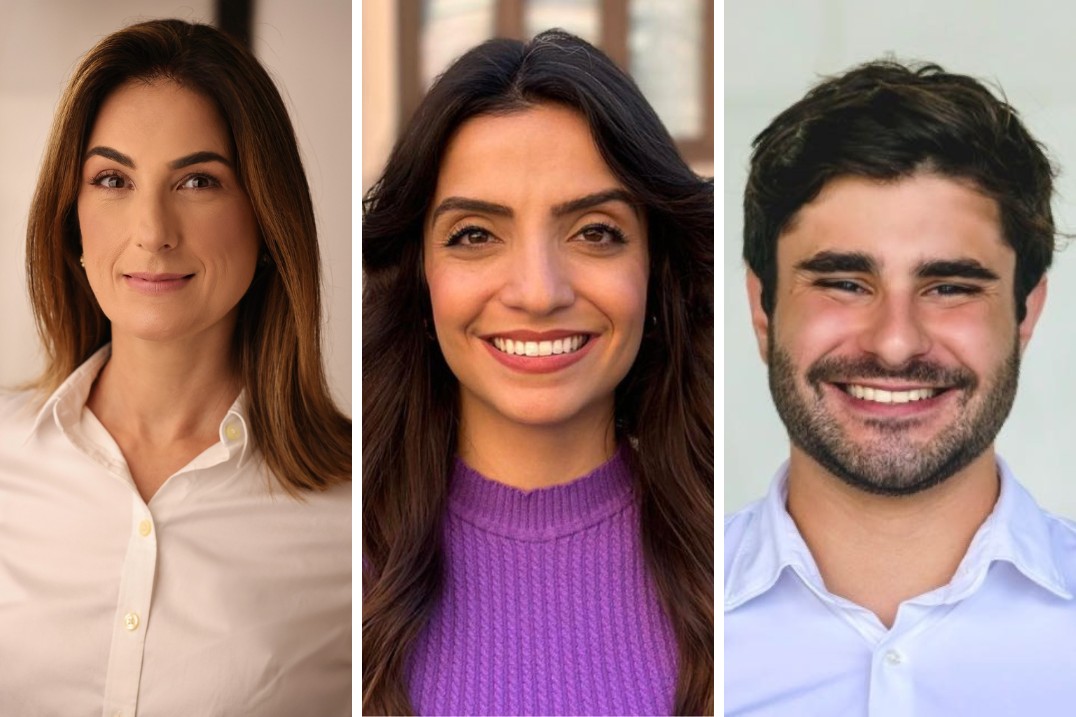 Da esquerda para a direita: Fernanda Pereira Altoé (Novo), Marcela Trópia (Novo) e Pedro Rousseff (PT), candidatos que mais receberam doações até agora