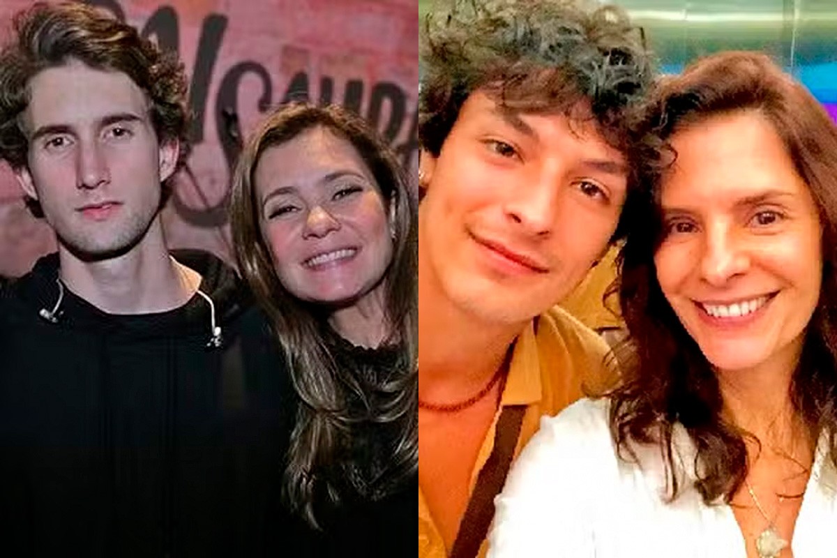Felipe Ricca com a mãe Adriana Esteves e Helena Ranaldi com o filho Pedro Waddington