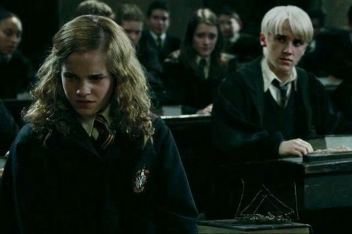 Hermione Granger (Emma Watson) e Draco Malfoy (Tom Felton) em 'Harry Potter e o Cálice de Fogo'
