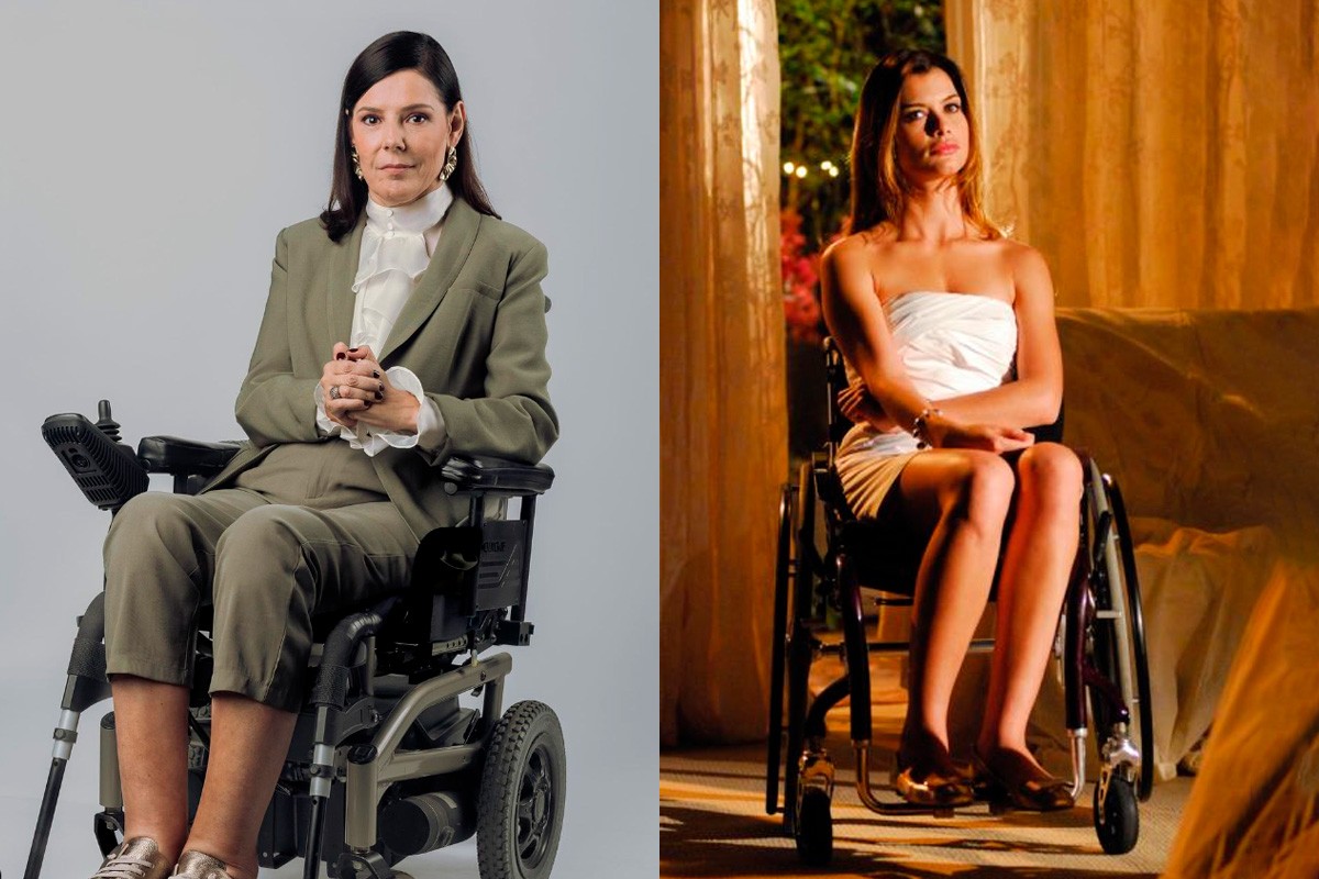 Flávia Cintra, repórter do "Fantástico", e a atriz Alinne Moraes como Luciana em cena de "Viver a Vida"