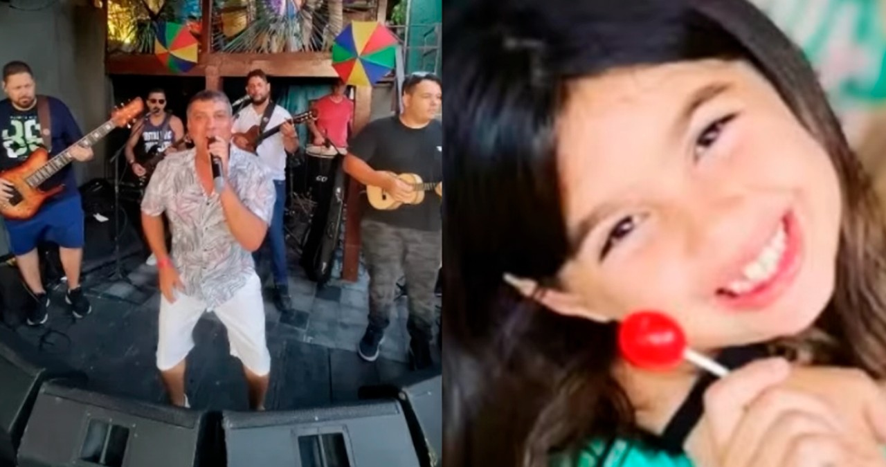 Guga Fraga com a banda Pagunça e a filha Maria