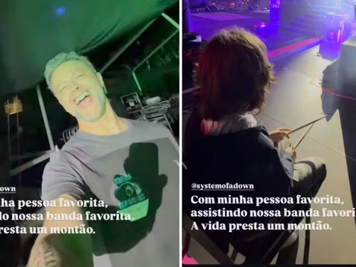 Lucas Lima mostra filho com Sandy curtindo do palco System Of A Down