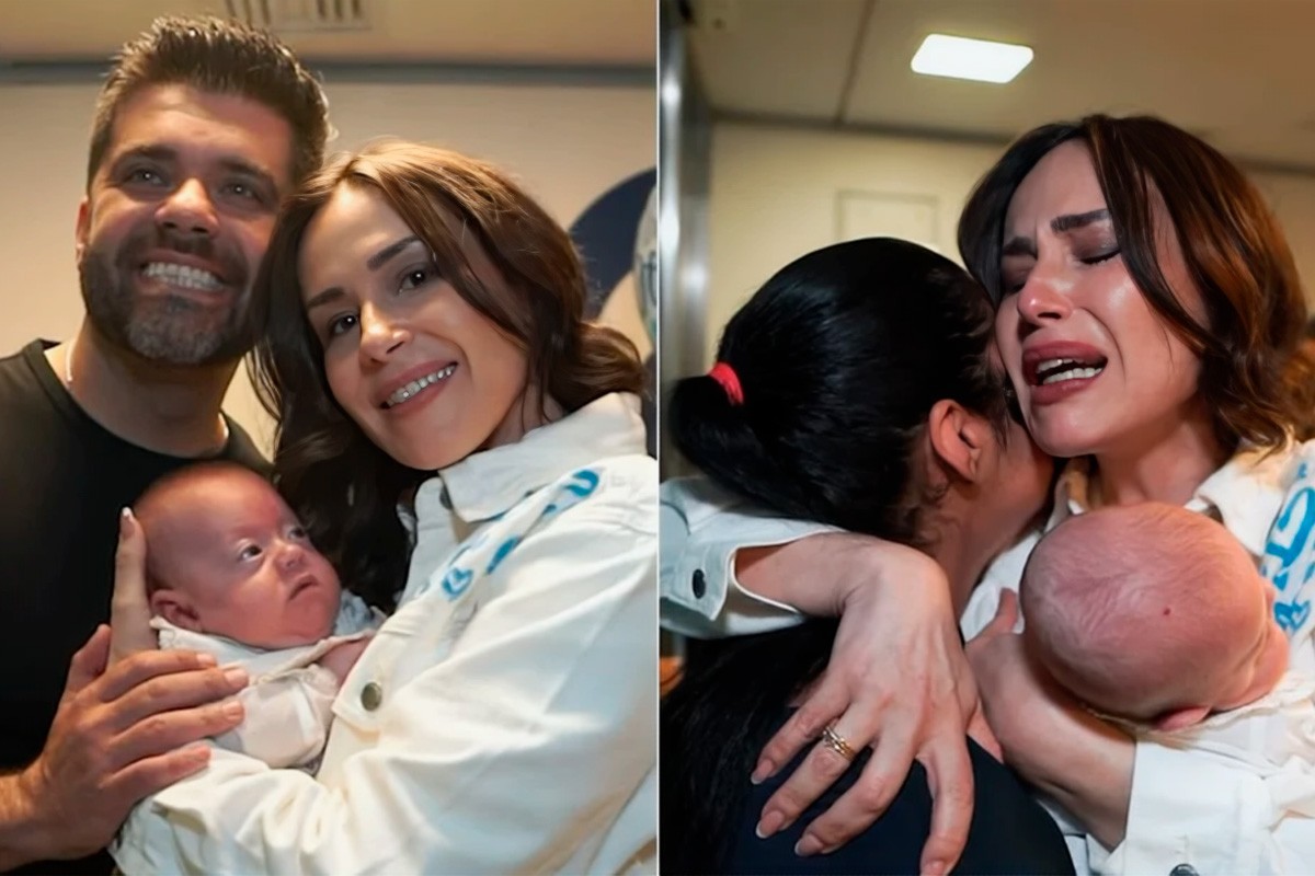 Nadja Haddad com o marido, Danilo Joan, e o filho do casal, José
