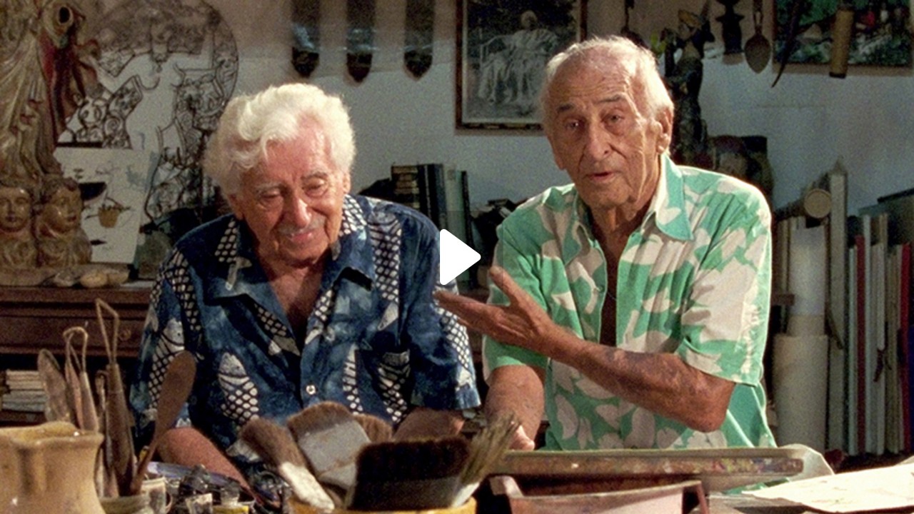 Jorge Amado e Carybé, numa das cenas do documentário "3 Obás de Xangô"