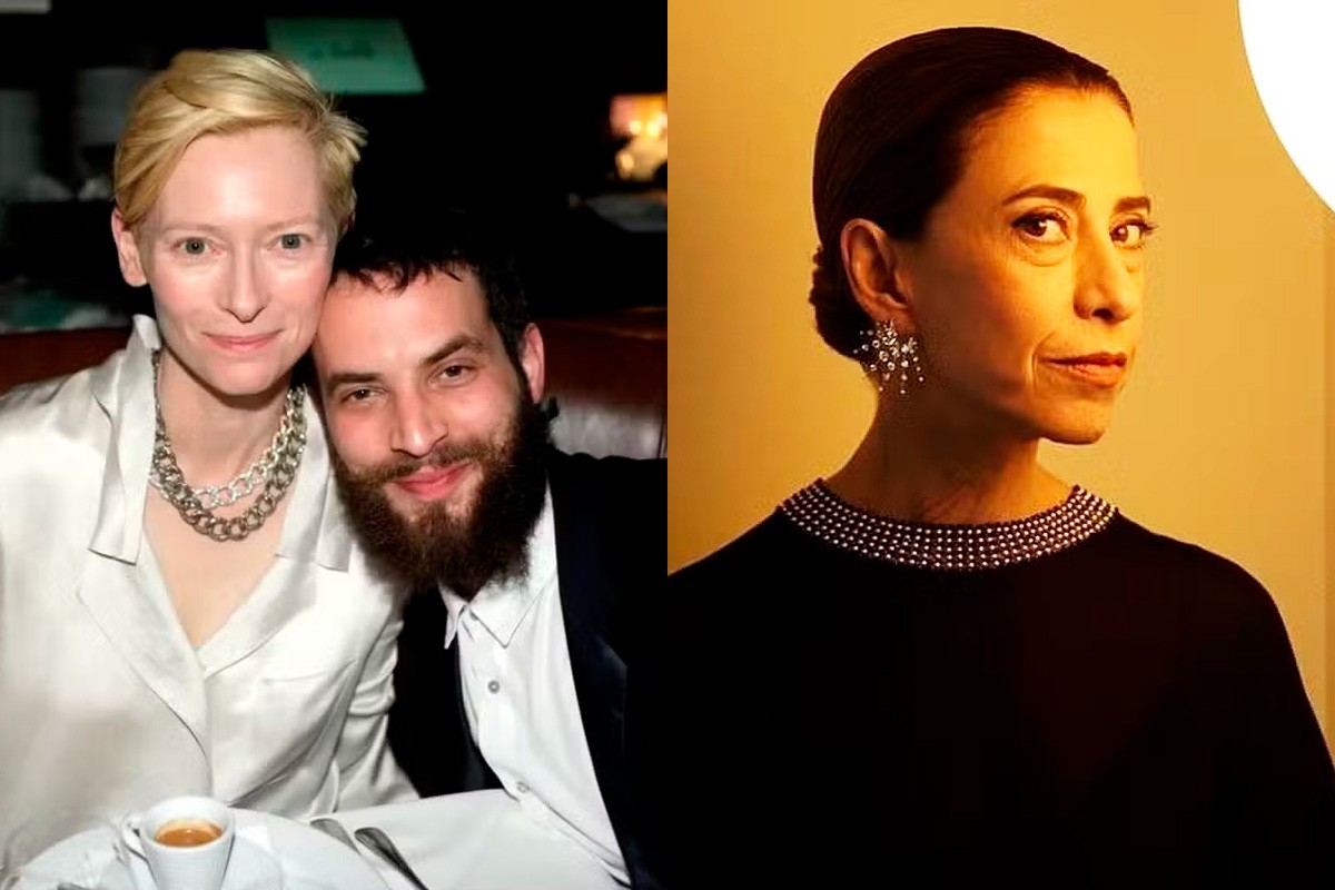 Tilda Swinton, seu marido Sandro Kopp e Fernanda Torres