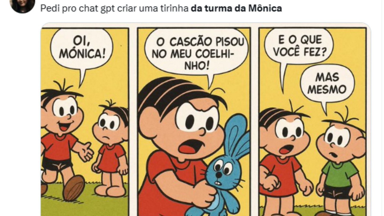 Usuária do X disse que pediu para chat gpt criar uma tirinha da turma da Mônica