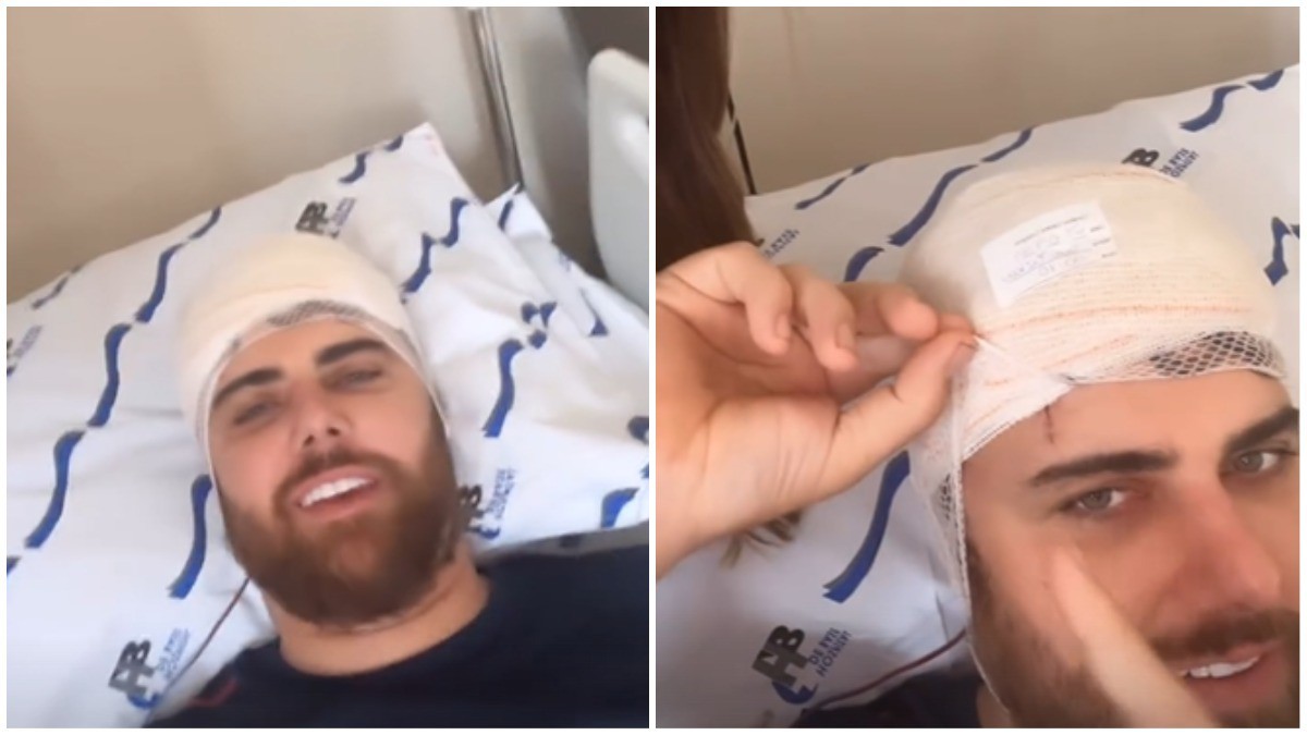 "Ele está com um 'capacete' maravilhoso", brincou a esposa do cantor