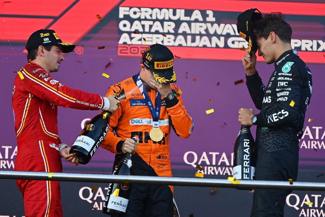 Oscar Piastri venceu a batalha com Charles Leclerc e conquistou o Grande Prêmio do Azerbaijão neste sábado