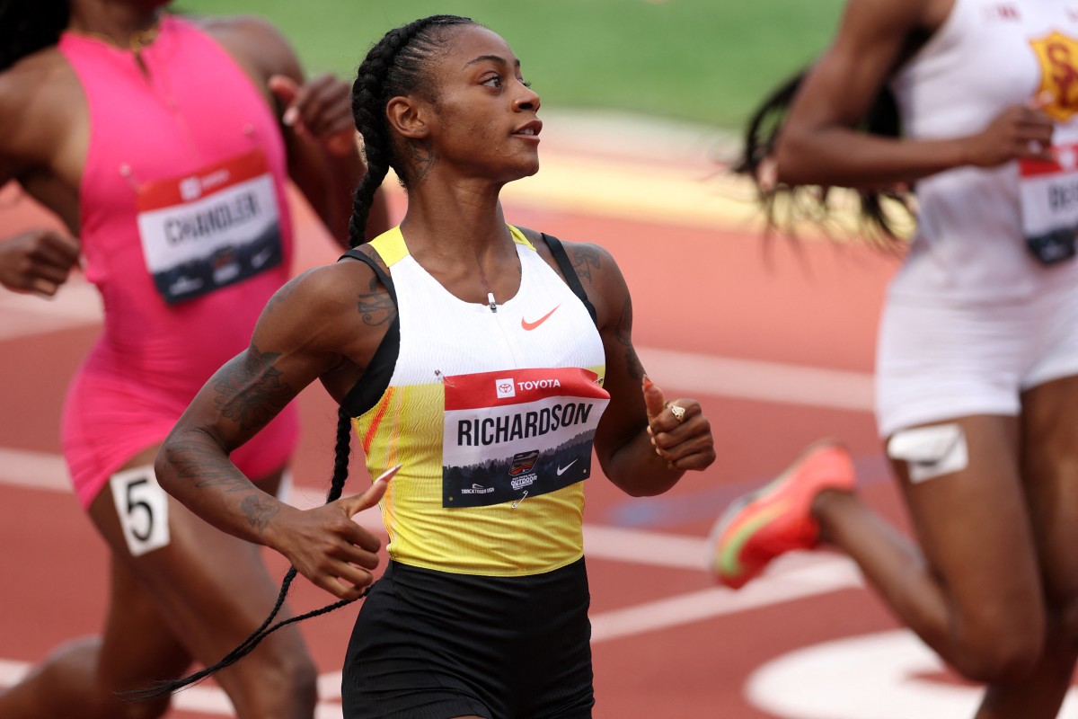 Sha'Carri Richardson durante competição dos 100 m rasos femininos, em Oregon