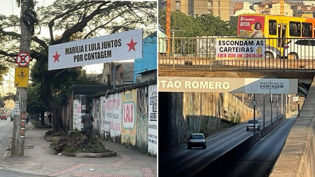 Contagem amanheceu com faixas de apoio e rejeição a Lula espalhadas nas principais vias de acesso da cidade