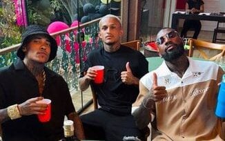 MC Poze, Wesley e Gerson na festa de aniversário de Giovanna, filha do capitão rubro-negro (Foto: Reprodução / Instagram)