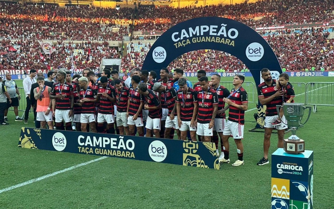 Jogadores do Flamengo no título da Taça Guanabara em 2024 (Foto: Lucas Bayer/Lance!)