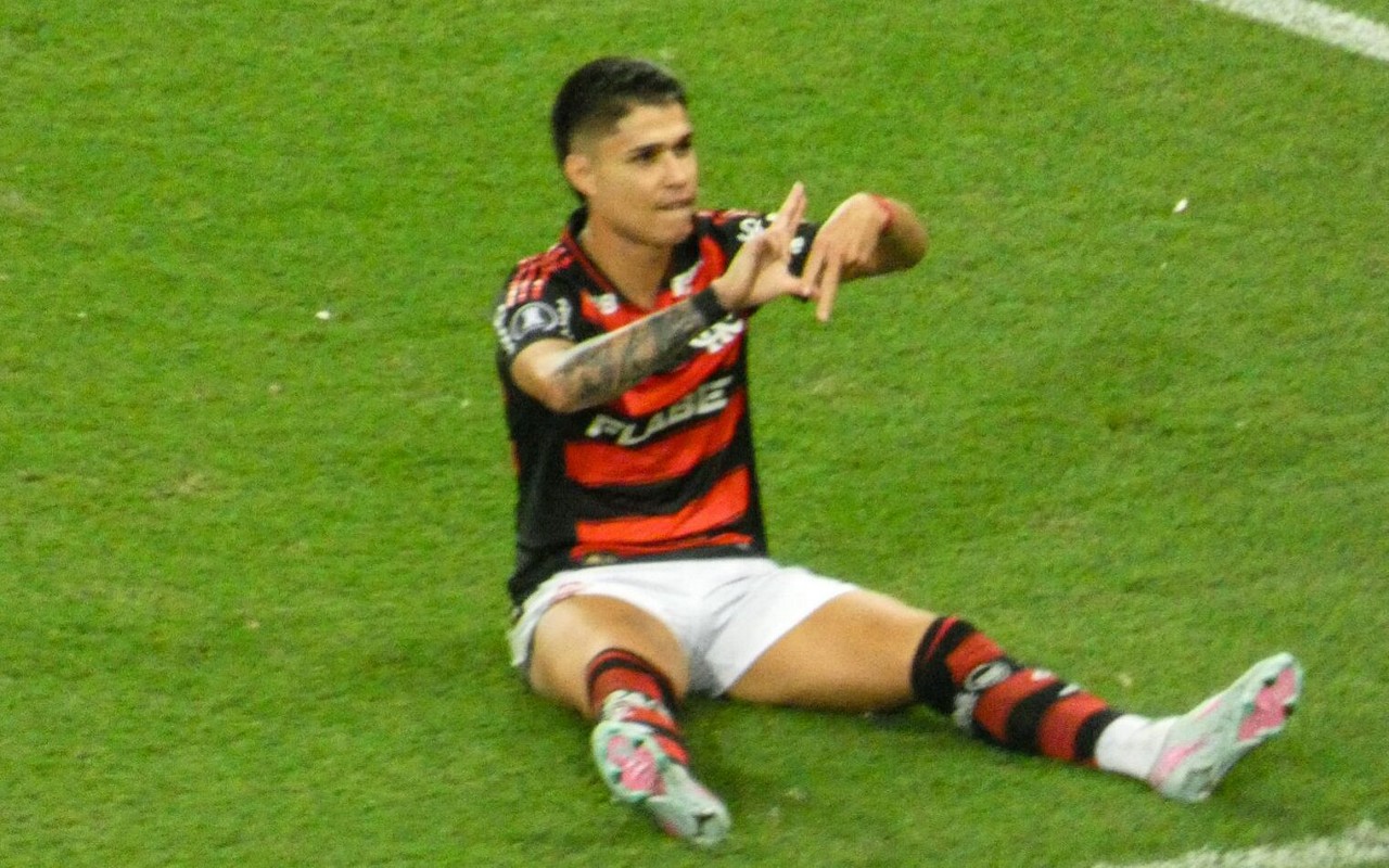 Luiz Araújo comemora gol pelo Flamengo na Libertadores (Foto: Lucas Bayer/Lance!)