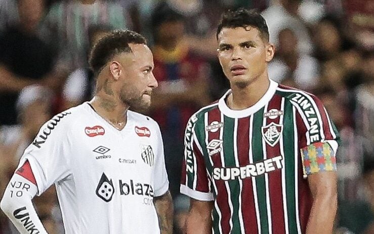 Neymar e Thiago Silva em Fluminense x Santos (Foto: Lucas Merçon/ Fluminense FC)
