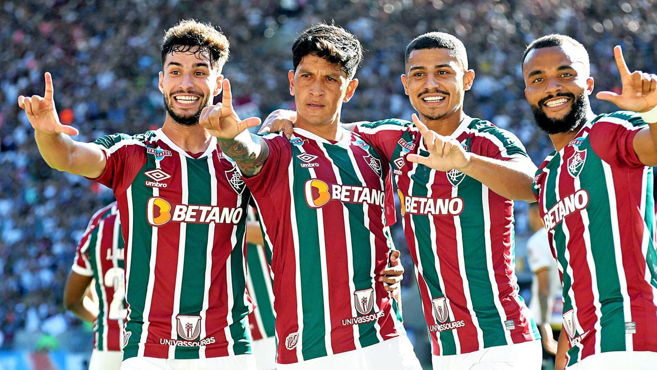 Jogadores do Fluminense comemoram goleada sobre o Volta Redonda, no Campeonato Carioca de 2023 (Foto: Mailson Santana/Fluminense FC)