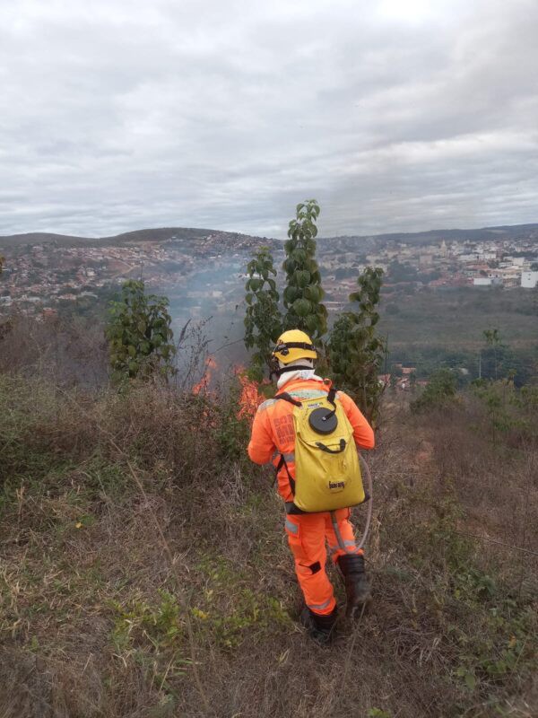 Fogo se alastra com rapidez em área de vegetação seca no São Geraldo, em Salinas