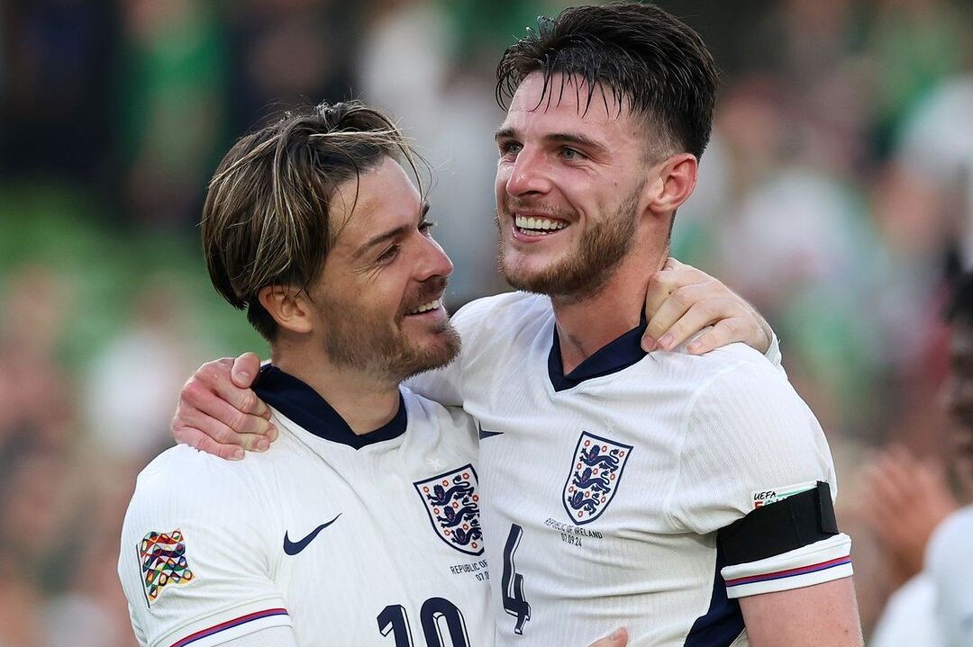 Declan Rice e Jack Grealish marcaram os gols da partida
