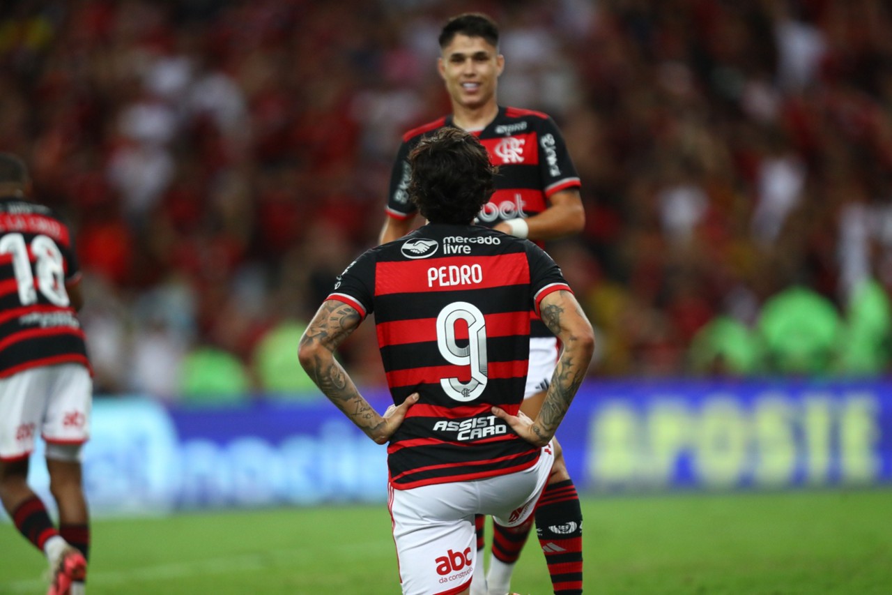Pedro comemora gol marcado contra o Palmeiras no Maracanã pela Copa do Brasil  