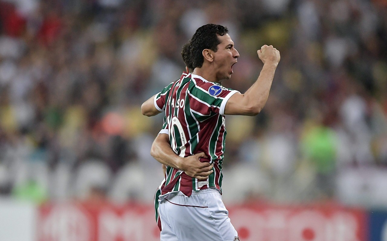 Ganso, do Fluminense, comemora gol contra o Once Caldas pela Sul-americana 2025 (Foto: Thiago Ribeiro/AGIF)