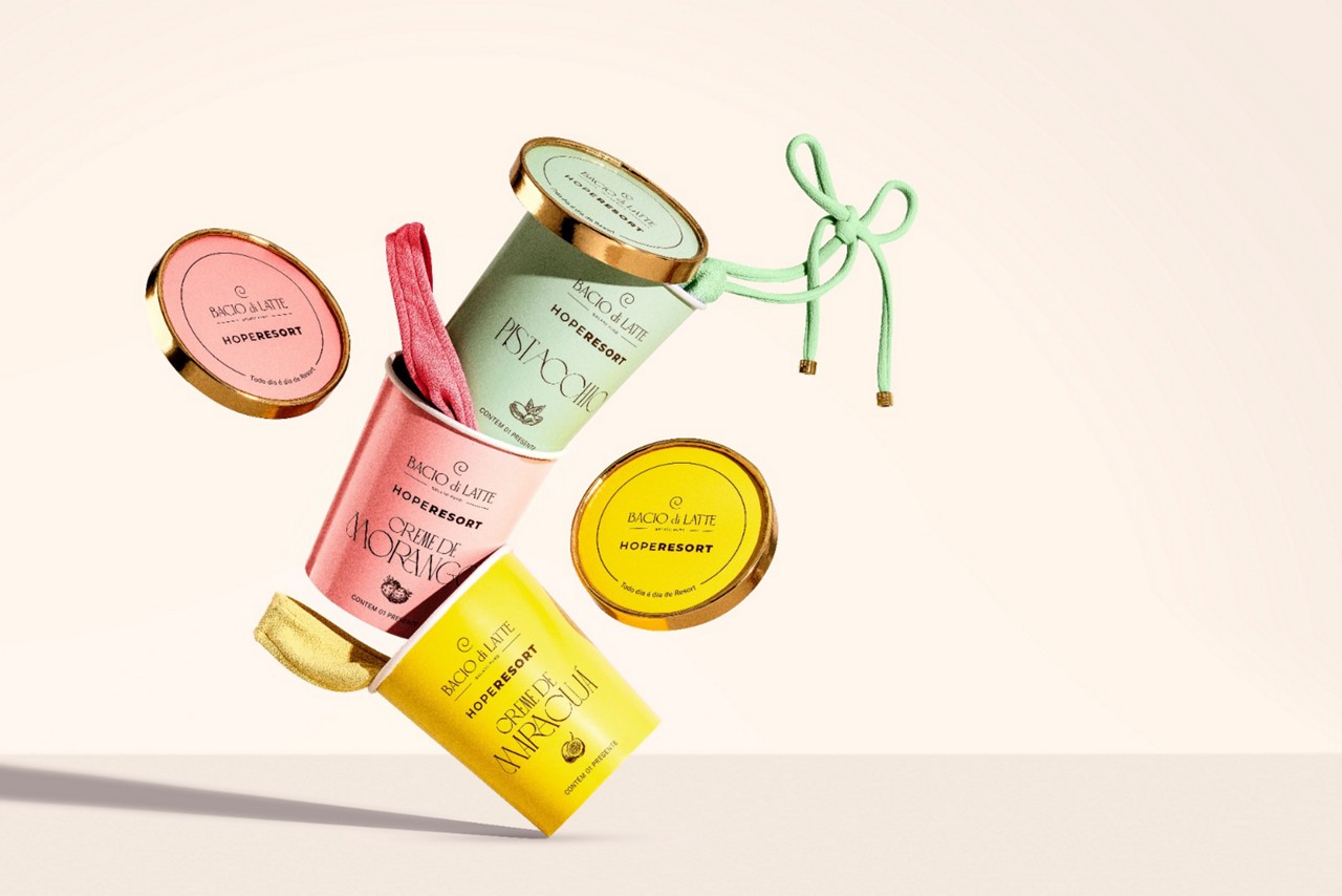 HOPE Resort e Bacio di Latte estreiam collab com dez produtos de linha praia  inspirados nas cores e sabores icônicos da gelateria 
