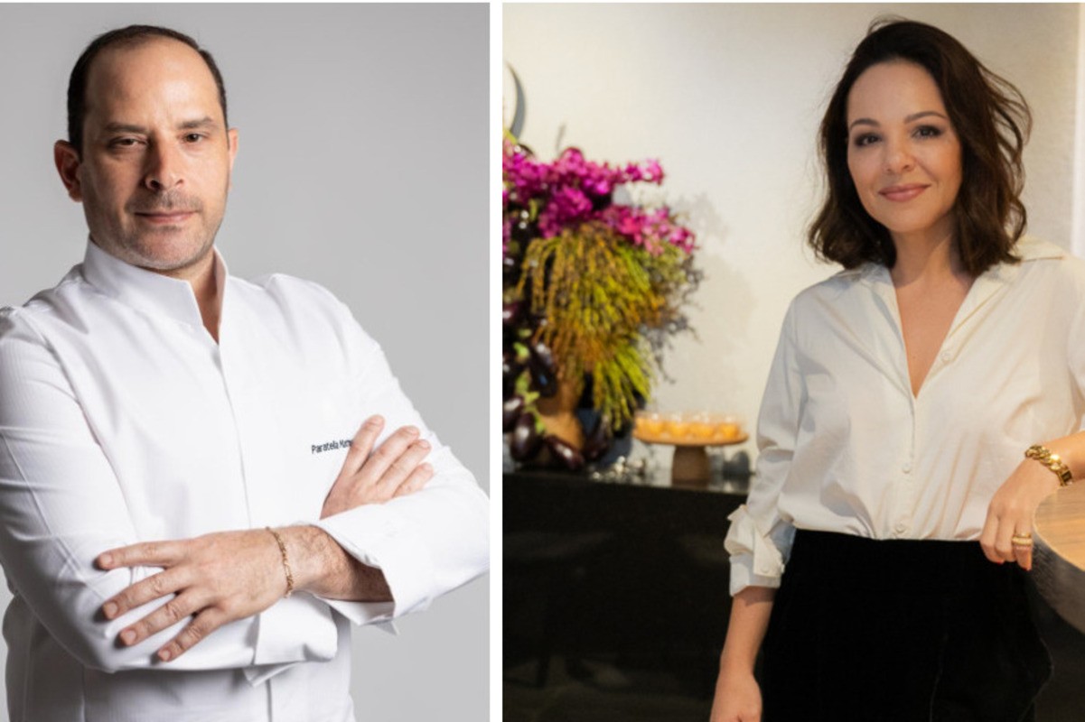 O chef Matheus Paratella e a professora de culinária Carol Machado