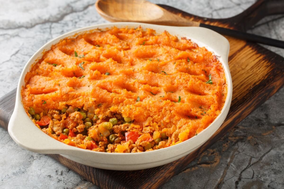Escondidinho de batata-doce com carne moída de peru