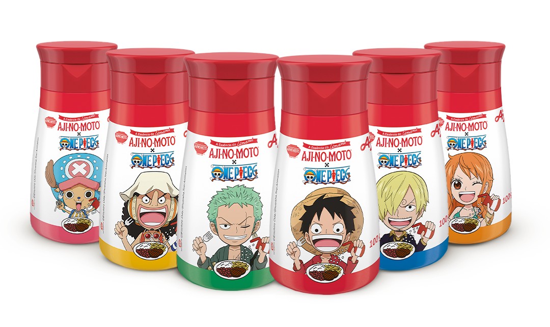 A marca traz personagens do anime: Luffy, Zoro, Sanji, Chopper, Nami e Usopp