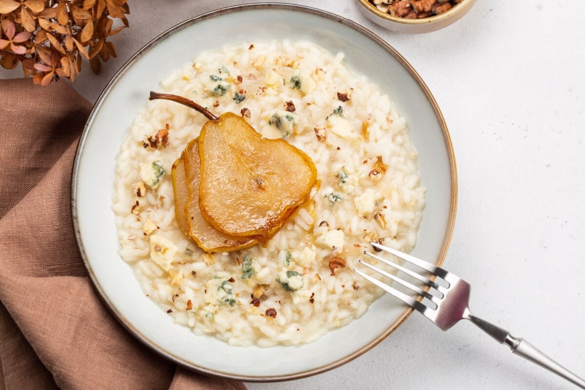 Risoto de gorgonzola com pera