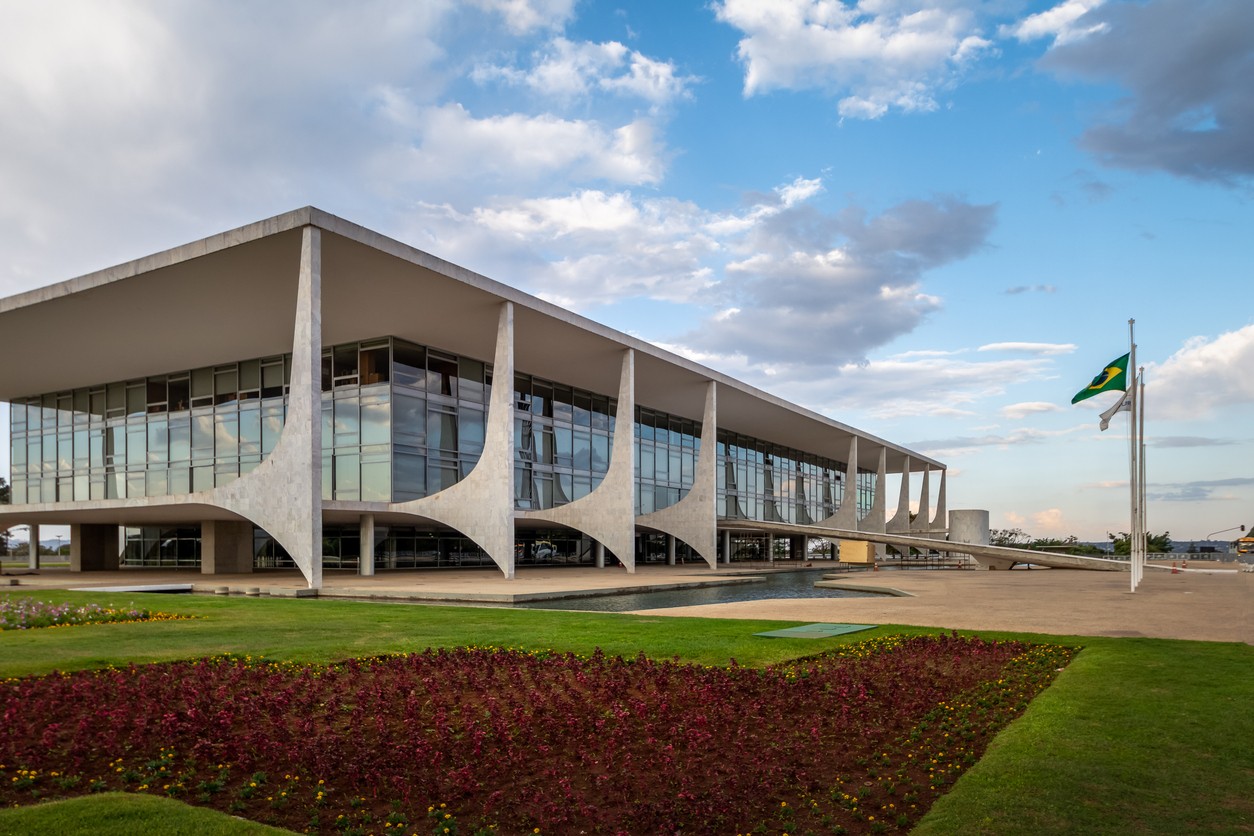 Brasilia, Brasil - Aug 26, 2018: Planalto Palace the official workplace of the Brazilian President - Brasilia, Distrito Federal, Brazil