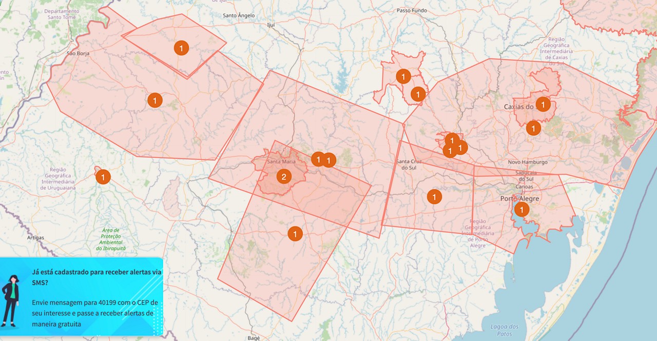 Rio Grande do Sul tem 17 alertas ativos da Defesa Civil por alagamentos e deslizamentos