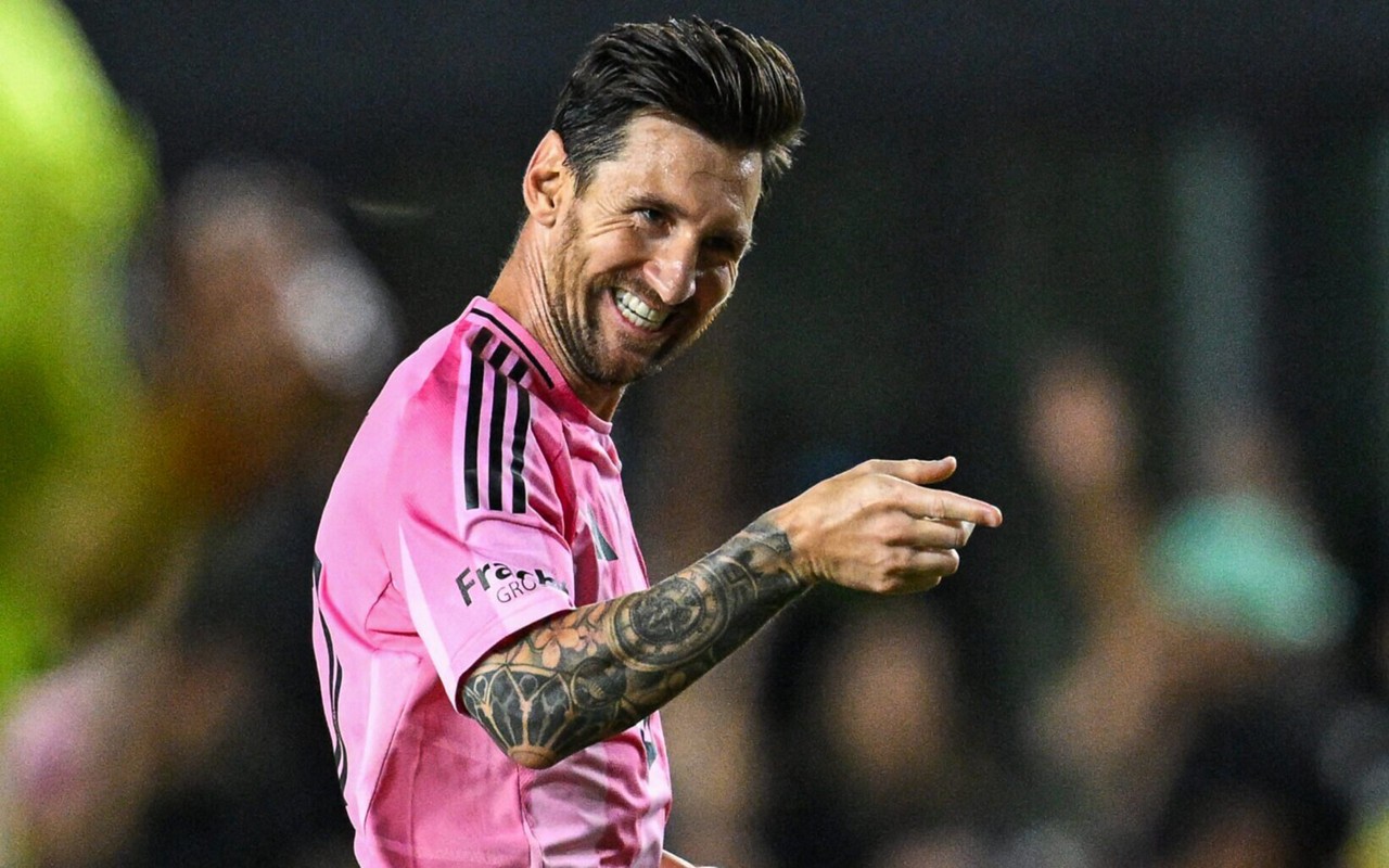 Messi comemora seu gol marcado contra o Columbus Crew na MLS (Foto: Chandan Khanna/AFP)