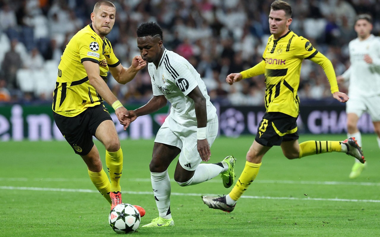 Real Madrid e Borussia Dortmund se enfrentaram na fase de liga da Champions League na temporada 2024/25 (Foto: Thomas COEX / AFP)