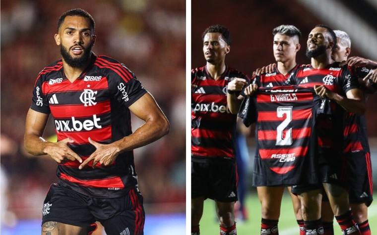 Jogadores homenageiam Varela em comemoração do gol de Juninho (Fotos: Gilvan de Souza/Flamengo)