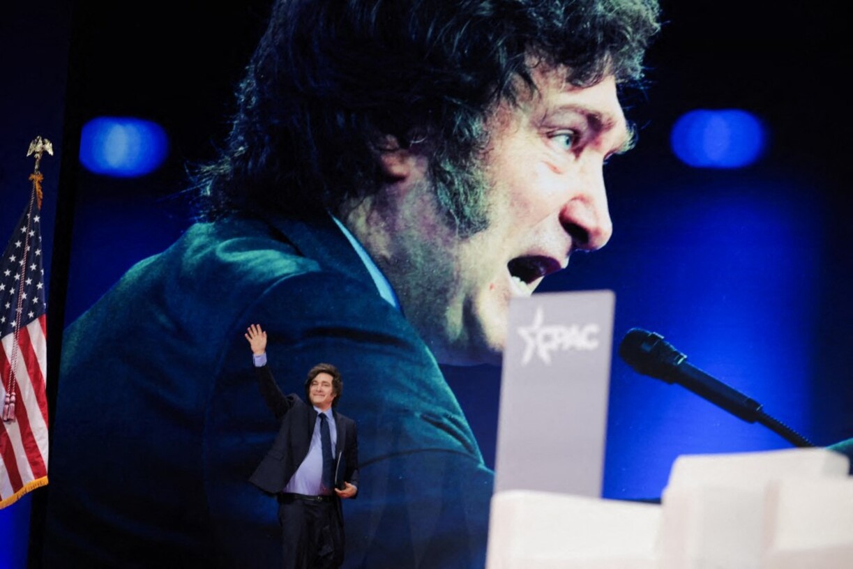 O presidente da Argentina, Javier Milei, discursa na conferência da CPAC, nos EUA
