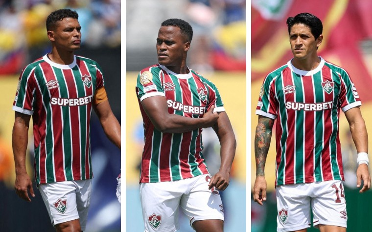 Thiago Silva (esquerda), Jhon Arias (centro) e Germán Cano (direita), referências do Fluminense (Fotos: AFP)